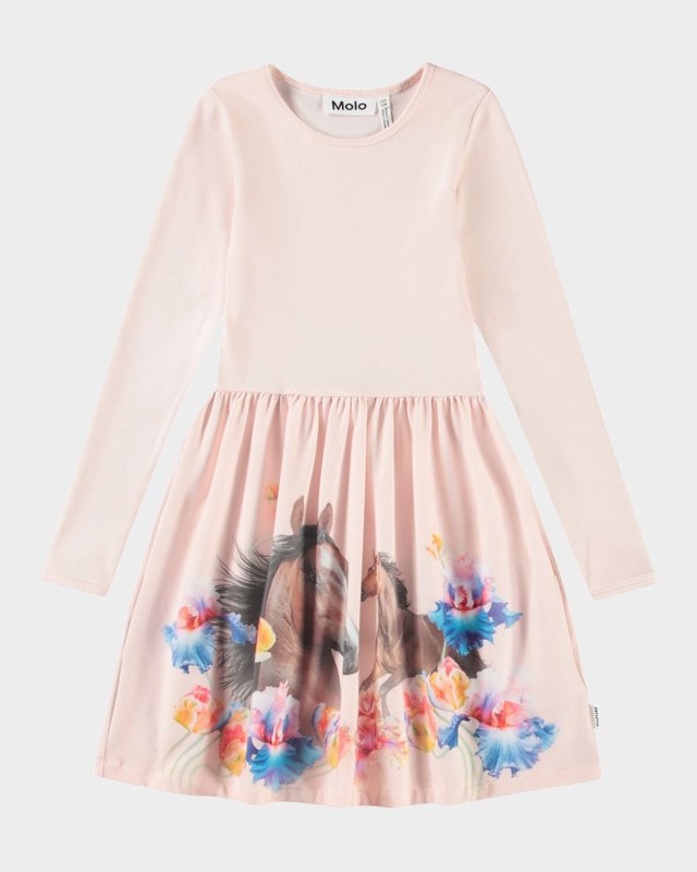 Girl's Credence Long-Sleeve Printed Dress, Size 7-12
